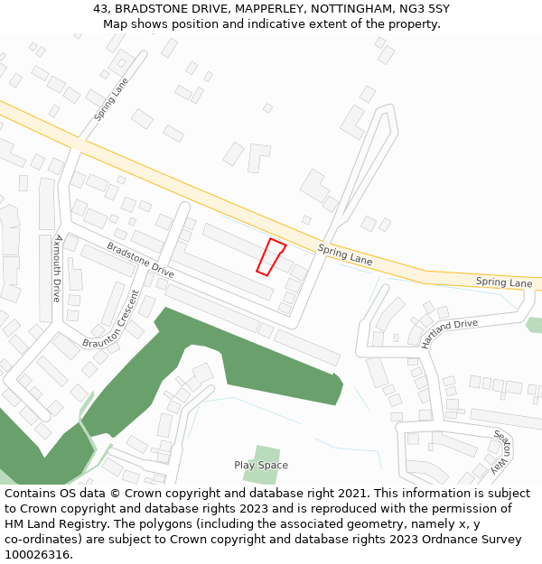 43, BRADSTONE DRIVE, MAPPERLEY, NOTTINGHAM, NG3 5SY: Location map and indicative extent of plot