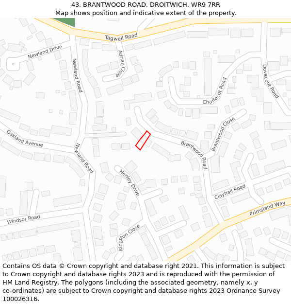 43, BRANTWOOD ROAD, DROITWICH, WR9 7RR: Location map and indicative extent of plot