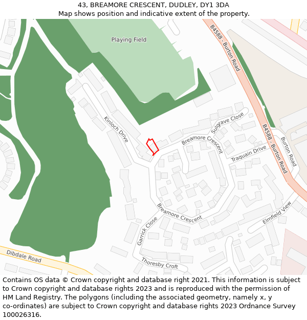43, BREAMORE CRESCENT, DUDLEY, DY1 3DA: Location map and indicative extent of plot