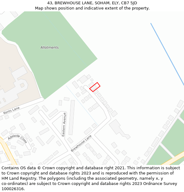 43, BREWHOUSE LANE, SOHAM, ELY, CB7 5JD: Location map and indicative extent of plot