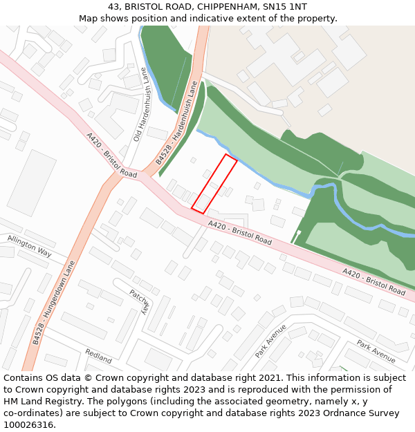 43, BRISTOL ROAD, CHIPPENHAM, SN15 1NT: Location map and indicative extent of plot