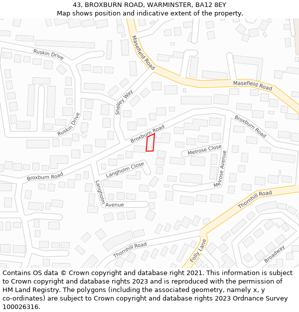 43, BROXBURN ROAD, WARMINSTER, BA12 8EY: Location map and indicative extent of plot