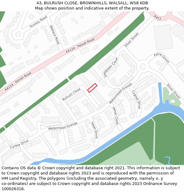 43, BULRUSH CLOSE, BROWNHILLS, WALSALL, WS8 6DB: Location map and indicative extent of plot