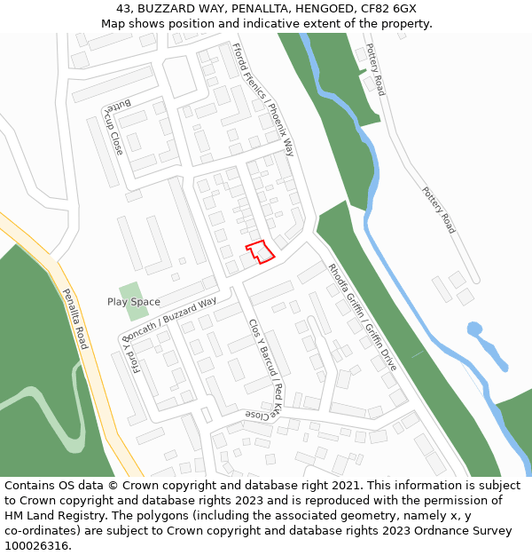 43, BUZZARD WAY, PENALLTA, HENGOED, CF82 6GX: Location map and indicative extent of plot