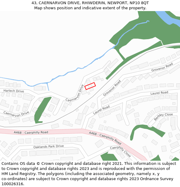 43, CAERNARVON DRIVE, RHIWDERIN, NEWPORT, NP10 8QT: Location map and indicative extent of plot