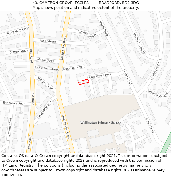 43, CAMERON GROVE, ECCLESHILL, BRADFORD, BD2 3DG: Location map and indicative extent of plot