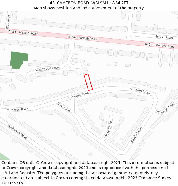 43, CAMERON ROAD, WALSALL, WS4 2ET: Location map and indicative extent of plot