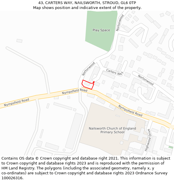 43, CARTERS WAY, NAILSWORTH, STROUD, GL6 0TP: Location map and indicative extent of plot