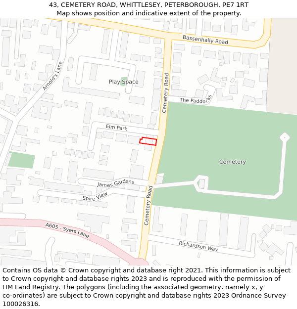 43, CEMETERY ROAD, WHITTLESEY, PETERBOROUGH, PE7 1RT: Location map and indicative extent of plot