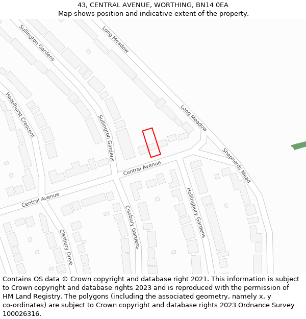 43, CENTRAL AVENUE, WORTHING, BN14 0EA: Location map and indicative extent of plot