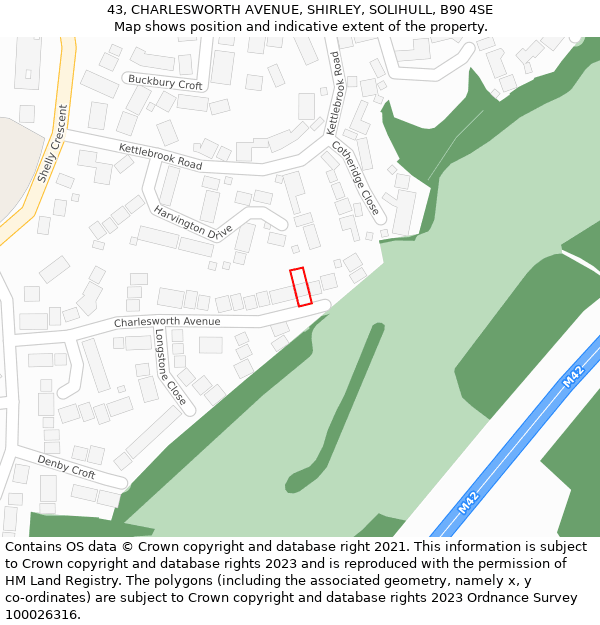 43, CHARLESWORTH AVENUE, SHIRLEY, SOLIHULL, B90 4SE: Location map and indicative extent of plot