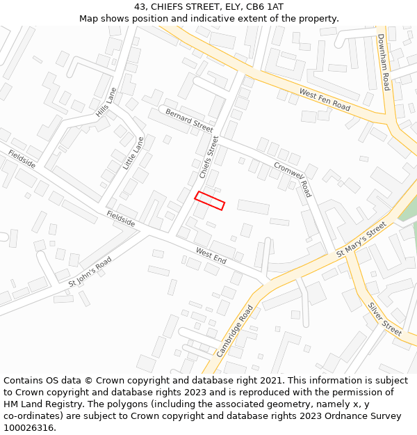 43, CHIEFS STREET, ELY, CB6 1AT: Location map and indicative extent of plot