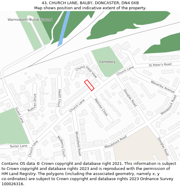 43, CHURCH LANE, BALBY, DONCASTER, DN4 0XB: Location map and indicative extent of plot