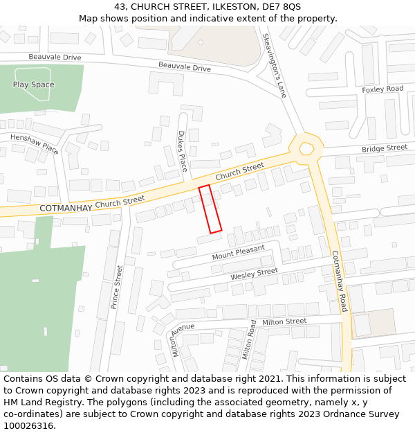 43, CHURCH STREET, ILKESTON, DE7 8QS: Location map and indicative extent of plot