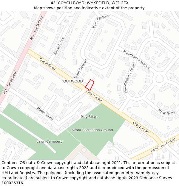 43, COACH ROAD, WAKEFIELD, WF1 3EX: Location map and indicative extent of plot