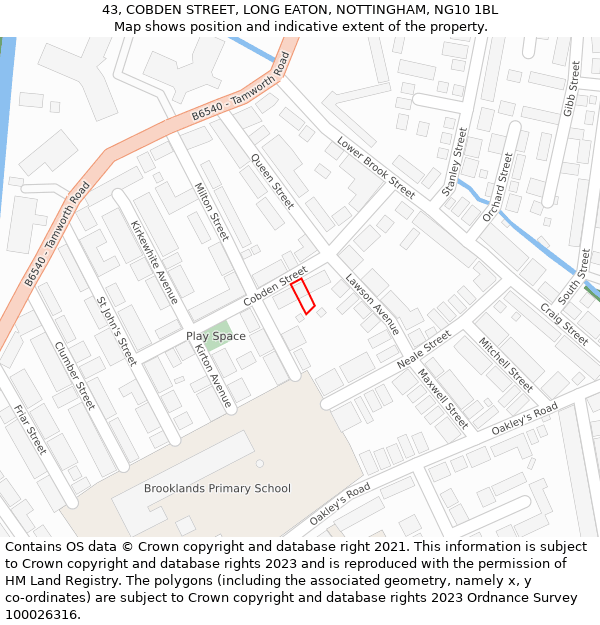 43, COBDEN STREET, LONG EATON, NOTTINGHAM, NG10 1BL: Location map and indicative extent of plot