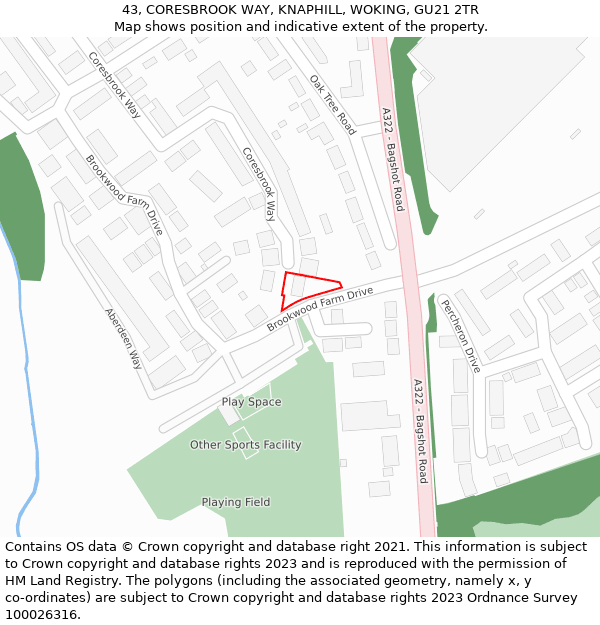 43, CORESBROOK WAY, KNAPHILL, WOKING, GU21 2TR: Location map and indicative extent of plot