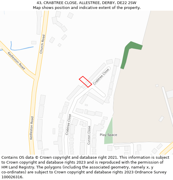 43, CRABTREE CLOSE, ALLESTREE, DERBY, DE22 2SW: Location map and indicative extent of plot