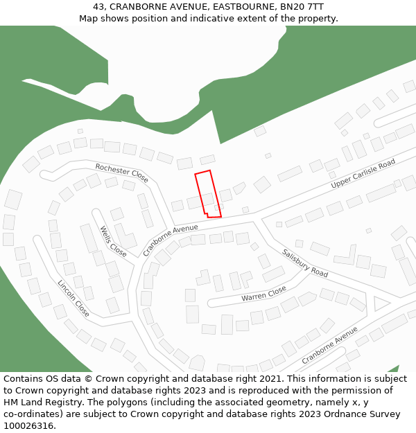 43, CRANBORNE AVENUE, EASTBOURNE, BN20 7TT: Location map and indicative extent of plot