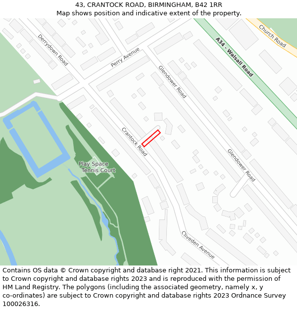 43, CRANTOCK ROAD, BIRMINGHAM, B42 1RR: Location map and indicative extent of plot