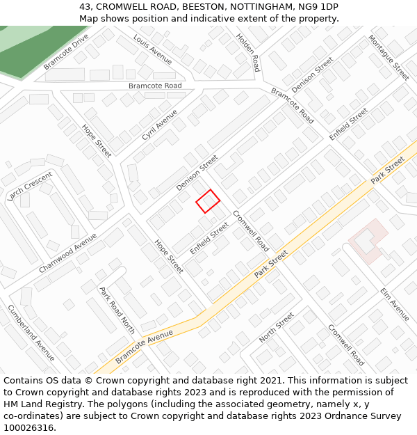 43, CROMWELL ROAD, BEESTON, NOTTINGHAM, NG9 1DP: Location map and indicative extent of plot