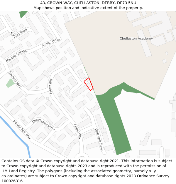 43, CROWN WAY, CHELLASTON, DERBY, DE73 5NU: Location map and indicative extent of plot