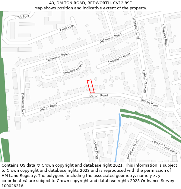 43, DALTON ROAD, BEDWORTH, CV12 8SE: Location map and indicative extent of plot