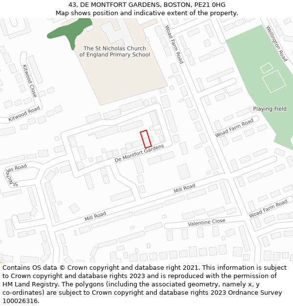 43, DE MONTFORT GARDENS, BOSTON, PE21 0HG: Location map and indicative extent of plot