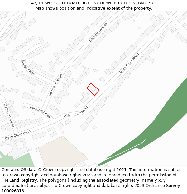 43, DEAN COURT ROAD, ROTTINGDEAN, BRIGHTON, BN2 7DL: Location map and indicative extent of plot