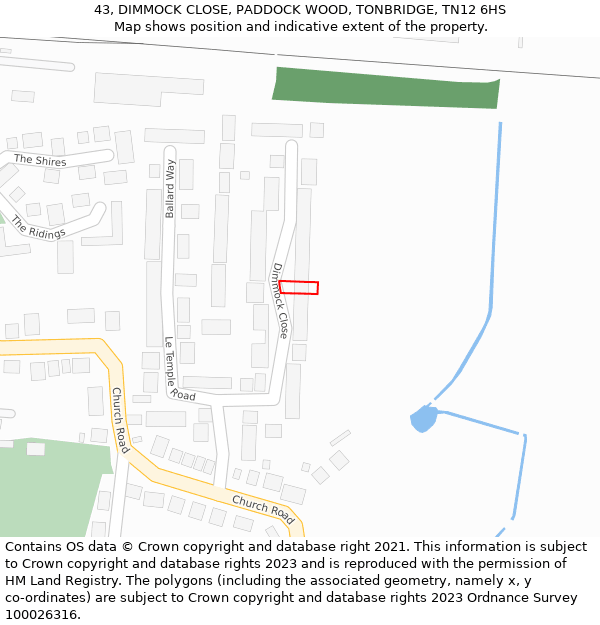 43, DIMMOCK CLOSE, PADDOCK WOOD, TONBRIDGE, TN12 6HS: Location map and indicative extent of plot