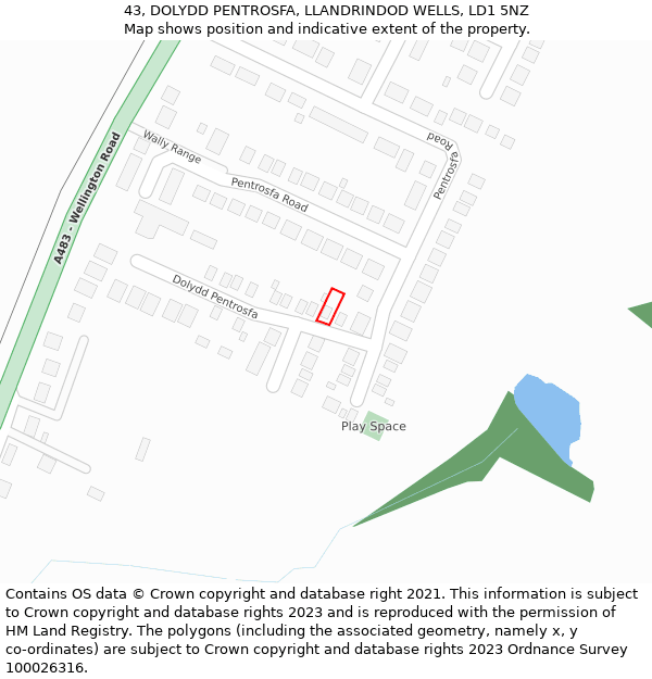 43, DOLYDD PENTROSFA, LLANDRINDOD WELLS, LD1 5NZ: Location map and indicative extent of plot