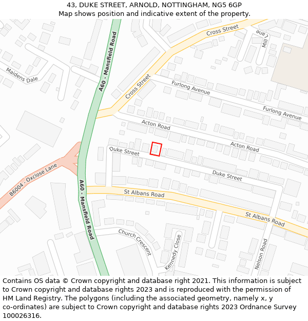 43, DUKE STREET, ARNOLD, NOTTINGHAM, NG5 6GP: Location map and indicative extent of plot