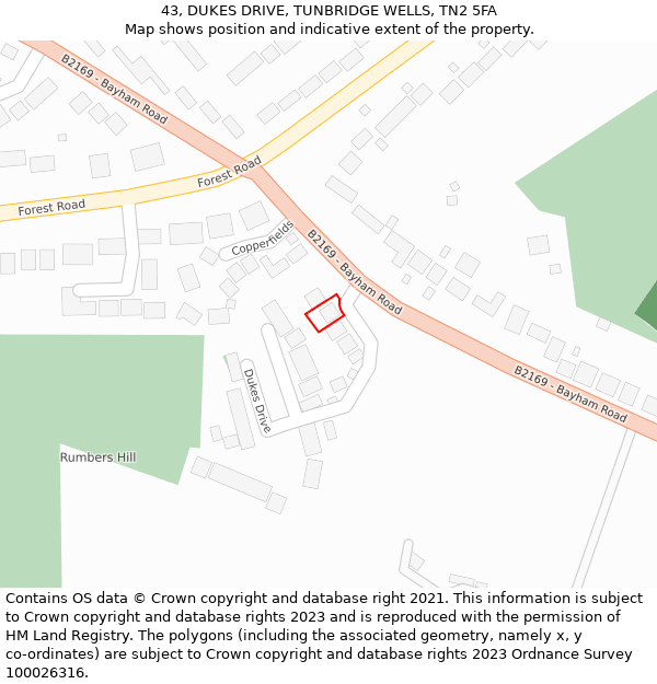 43, DUKES DRIVE, TUNBRIDGE WELLS, TN2 5FA: Location map and indicative extent of plot