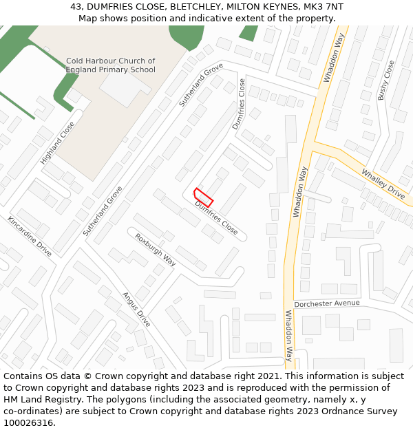 43, DUMFRIES CLOSE, BLETCHLEY, MILTON KEYNES, MK3 7NT: Location map and indicative extent of plot