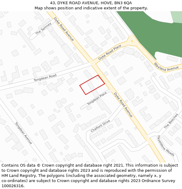 43, DYKE ROAD AVENUE, HOVE, BN3 6QA: Location map and indicative extent of plot