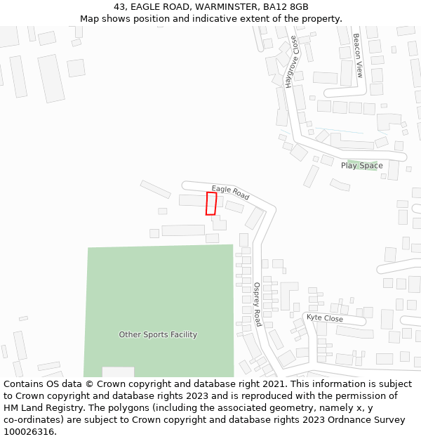 43, EAGLE ROAD, WARMINSTER, BA12 8GB: Location map and indicative extent of plot