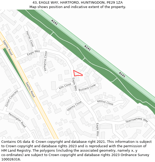 43, EAGLE WAY, HARTFORD, HUNTINGDON, PE29 1ZA: Location map and indicative extent of plot