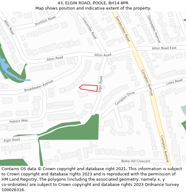 43, ELGIN ROAD, POOLE, BH14 8PR: Location map and indicative extent of plot