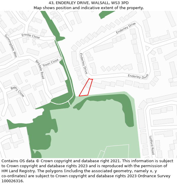 43, ENDERLEY DRIVE, WALSALL, WS3 3PD: Location map and indicative extent of plot
