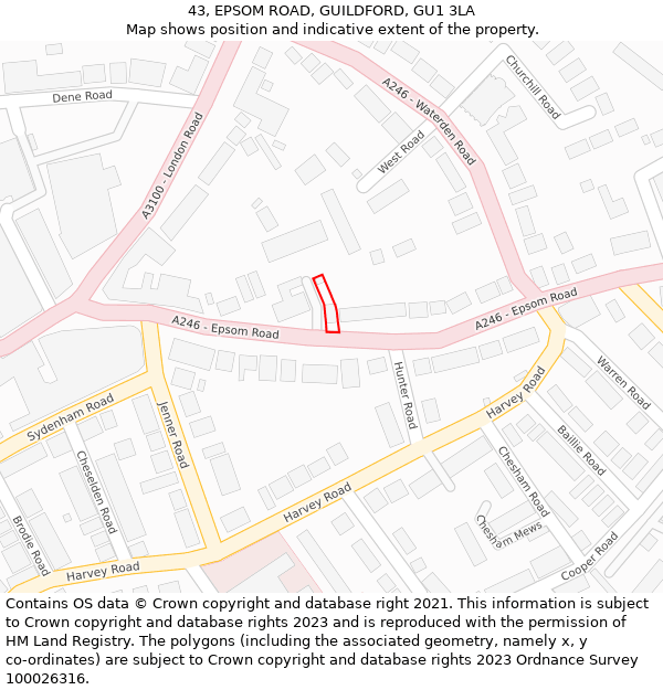 43, EPSOM ROAD, GUILDFORD, GU1 3LA: Location map and indicative extent of plot