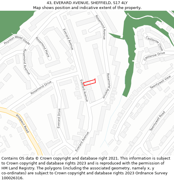 43, EVERARD AVENUE, SHEFFIELD, S17 4LY: Location map and indicative extent of plot