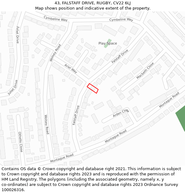 43, FALSTAFF DRIVE, RUGBY, CV22 6LJ: Location map and indicative extent of plot