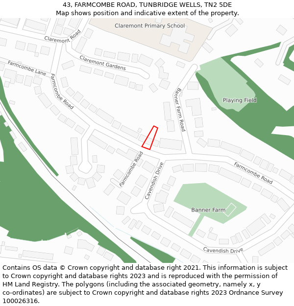 43, FARMCOMBE ROAD, TUNBRIDGE WELLS, TN2 5DE: Location map and indicative extent of plot
