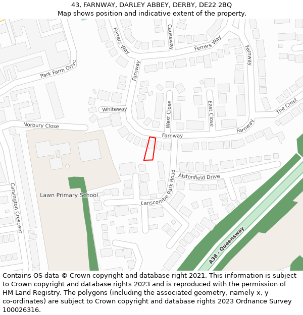 43, FARNWAY, DARLEY ABBEY, DERBY, DE22 2BQ: Location map and indicative extent of plot