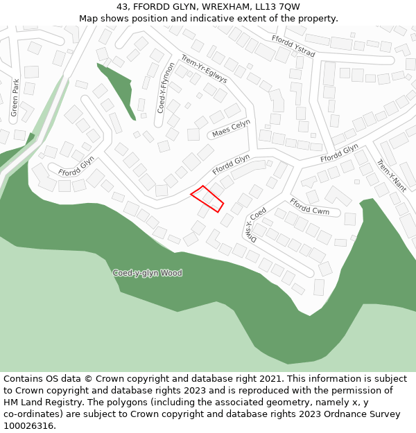 43, FFORDD GLYN, WREXHAM, LL13 7QW: Location map and indicative extent of plot