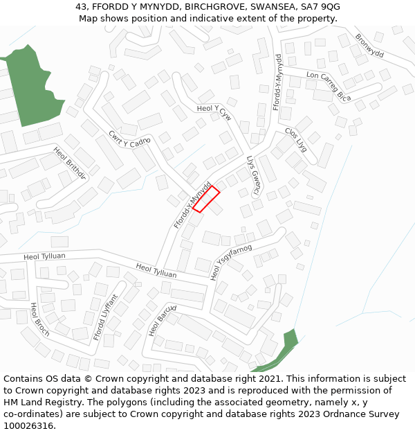 43, FFORDD Y MYNYDD, BIRCHGROVE, SWANSEA, SA7 9QG: Location map and indicative extent of plot