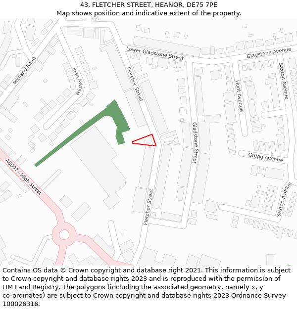 43, FLETCHER STREET, HEANOR, DE75 7PE: Location map and indicative extent of plot