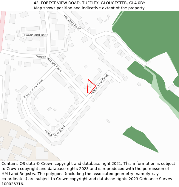 43, FOREST VIEW ROAD, TUFFLEY, GLOUCESTER, GL4 0BY: Location map and indicative extent of plot