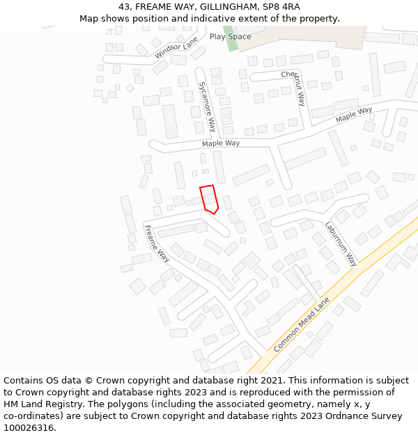 43, FREAME WAY, GILLINGHAM, SP8 4RA: Location map and indicative extent of plot