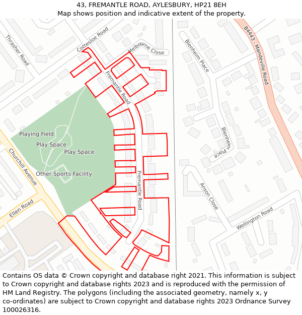 43, FREMANTLE ROAD, AYLESBURY, HP21 8EH: Location map and indicative extent of plot
